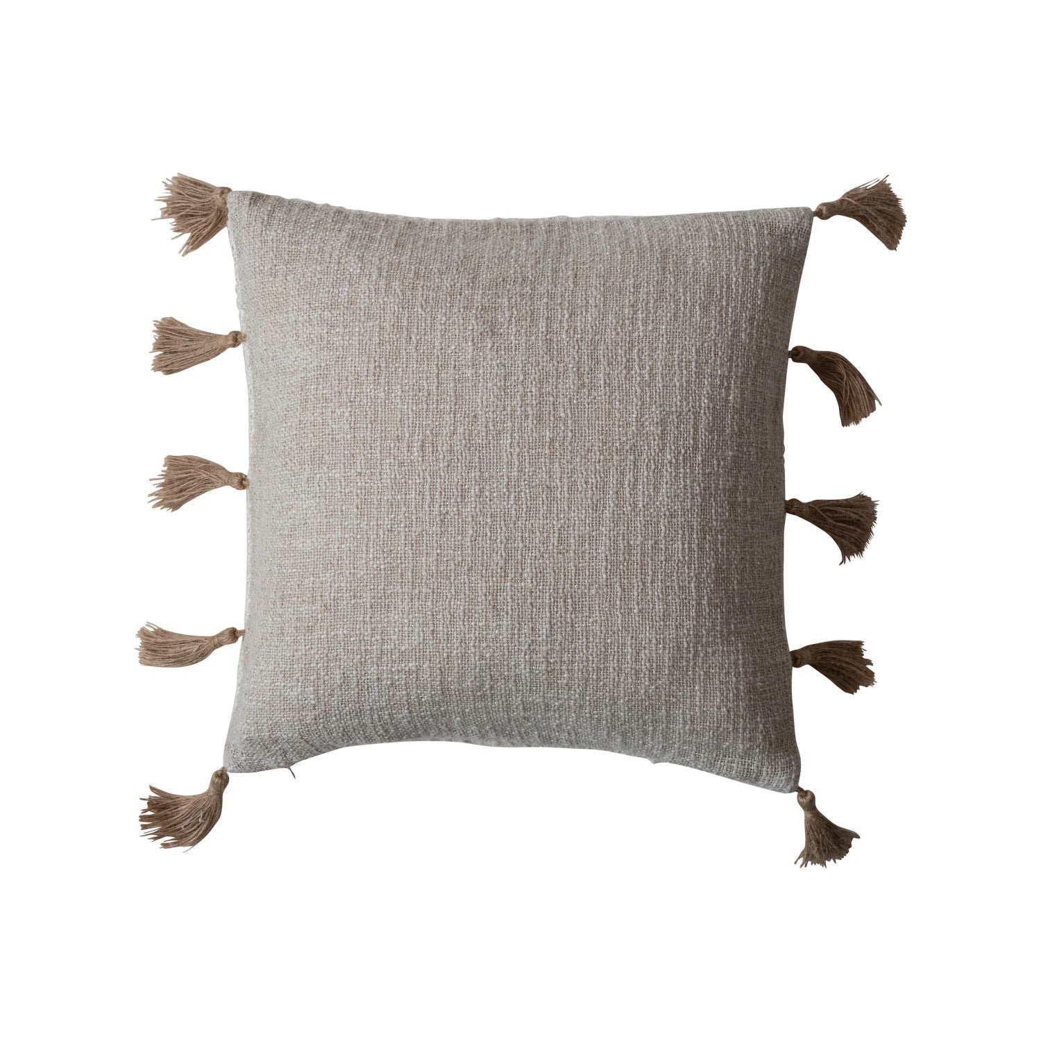 Square Cotton & Linen Blend Pillow w/ Jute Tassels