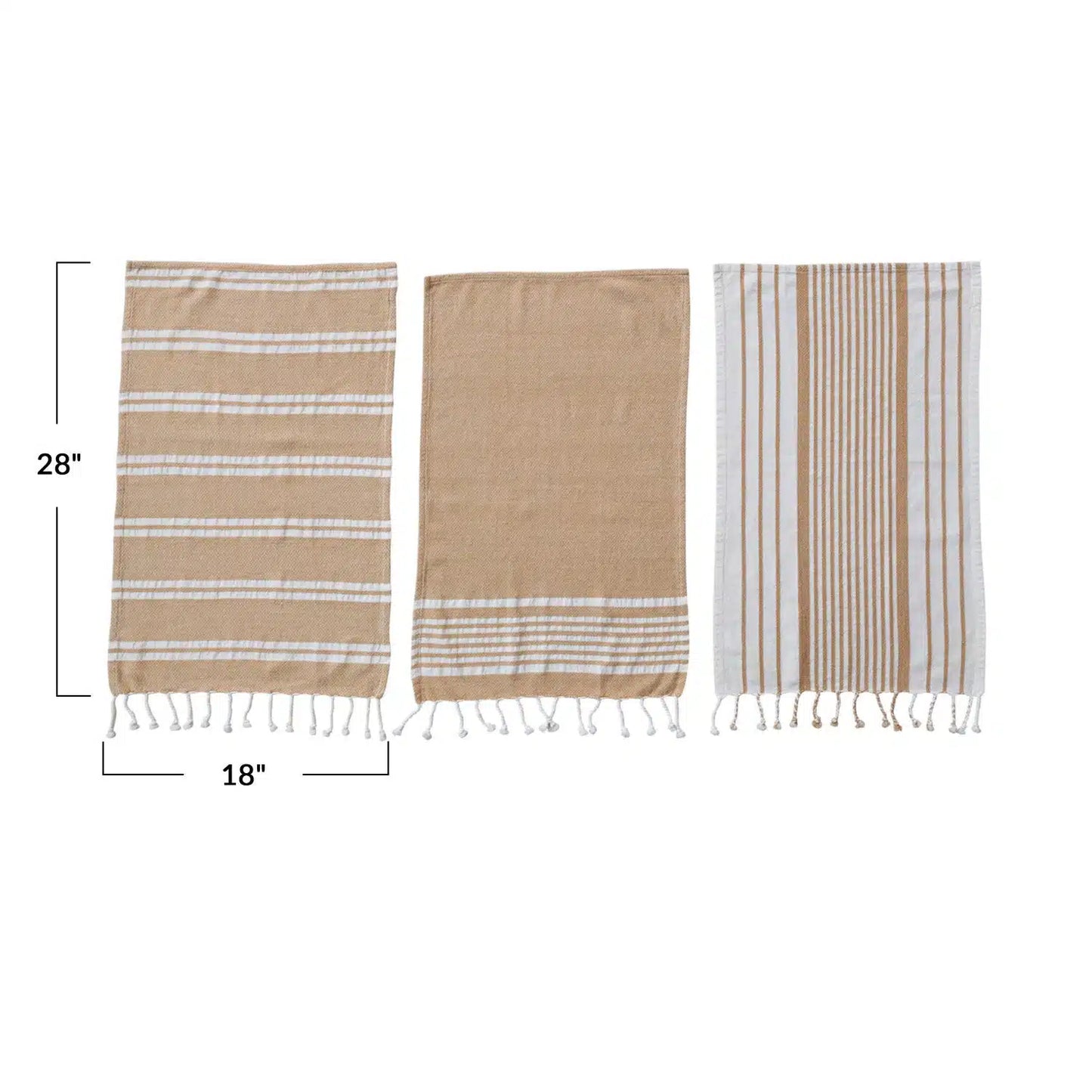 Woven Cotton Yarn Dyed Kitchen Towel w/ Stripes & Tassels, 3 Styles