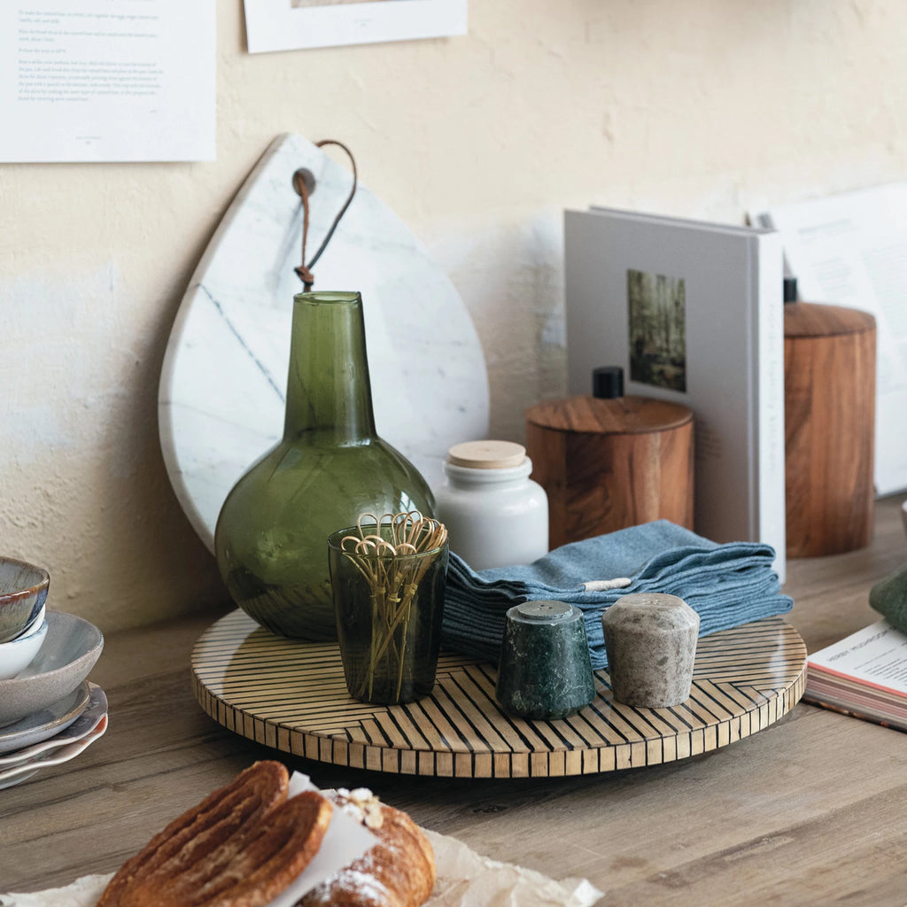 Lazy Susan w/ Geometric Stripes, Black & Natural