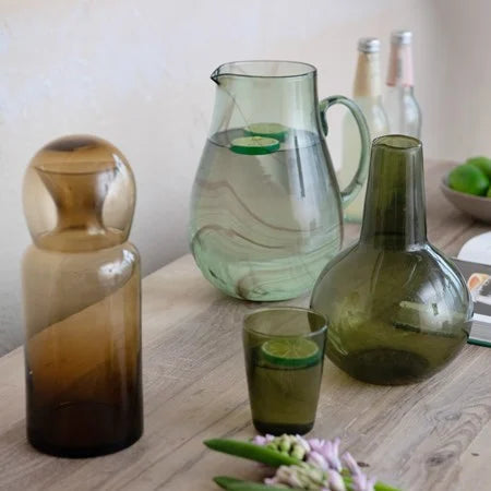 Hand-Blown Recycled Glass Pitcher, Marbled Green & Purple