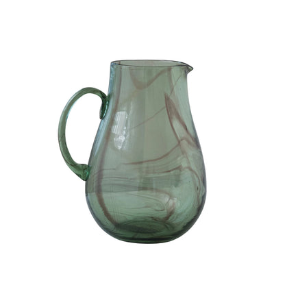 Hand-Blown Recycled Glass Pitcher, Marbled Green & Purple