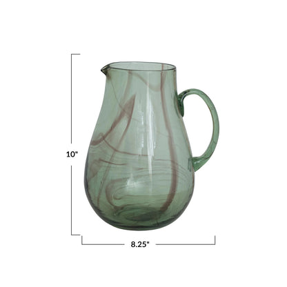 Hand-Blown Recycled Glass Pitcher, Marbled Green & Purple