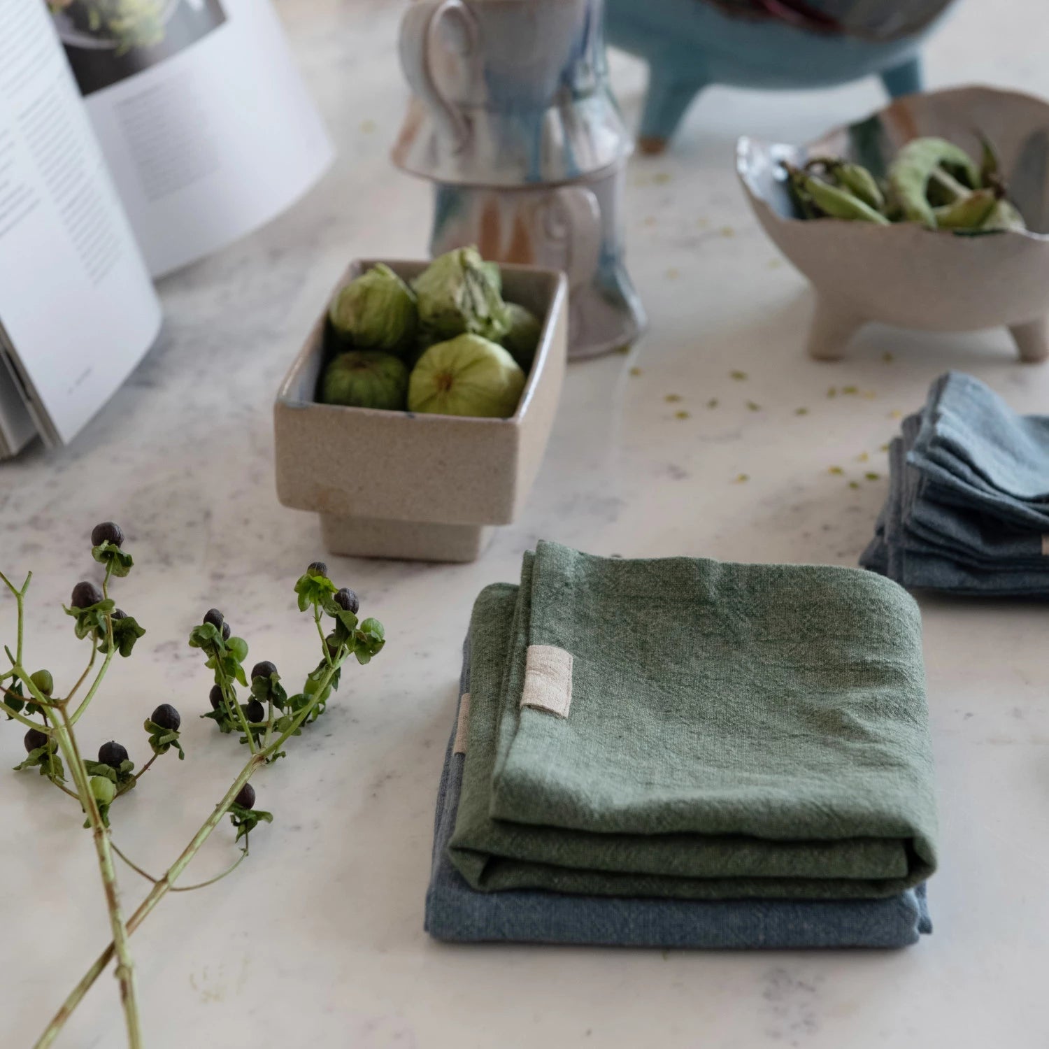 Stonewashed Linen Blend Tea Towel, Set of 3