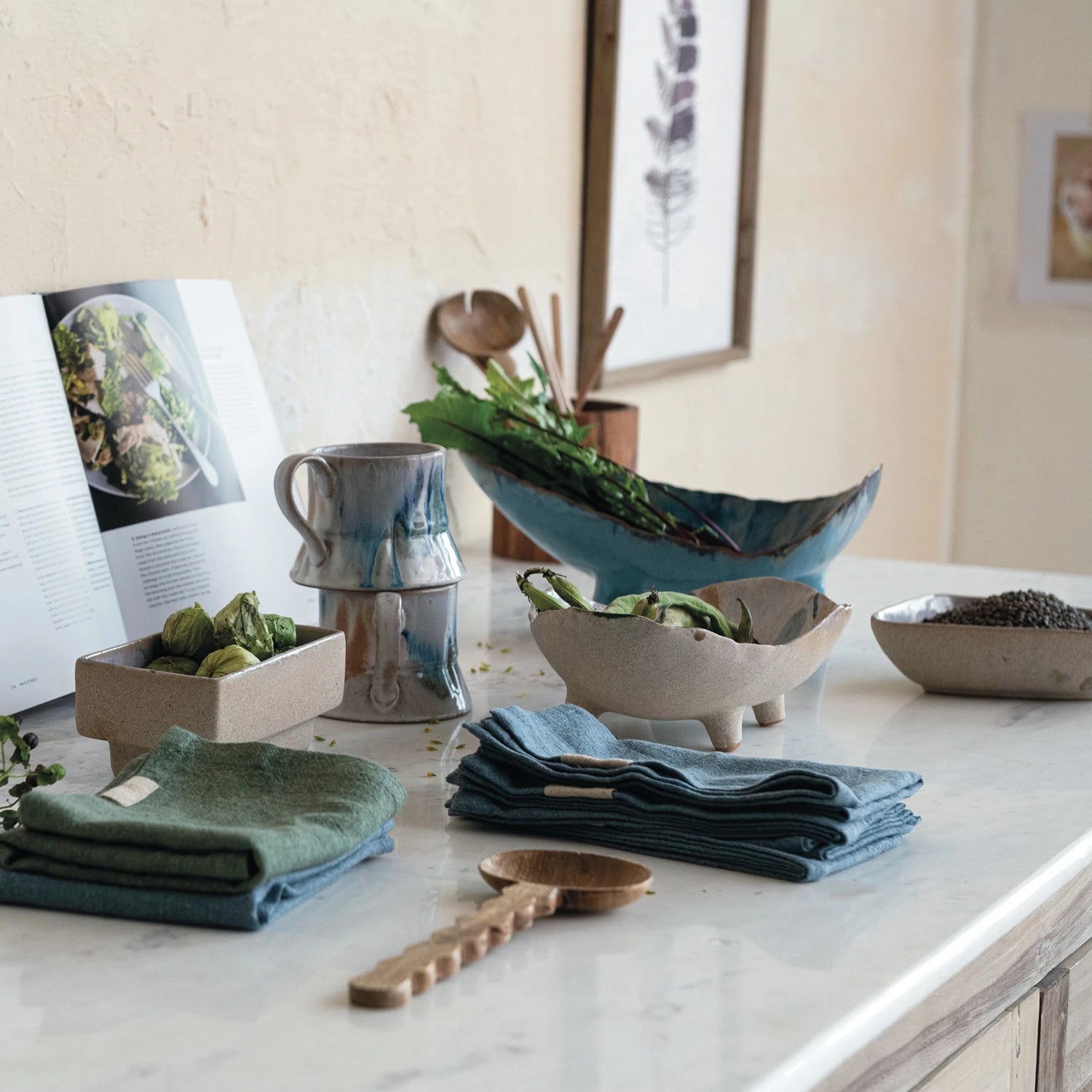 Stonewashed Linen Blend Tea Towel, Set of 3