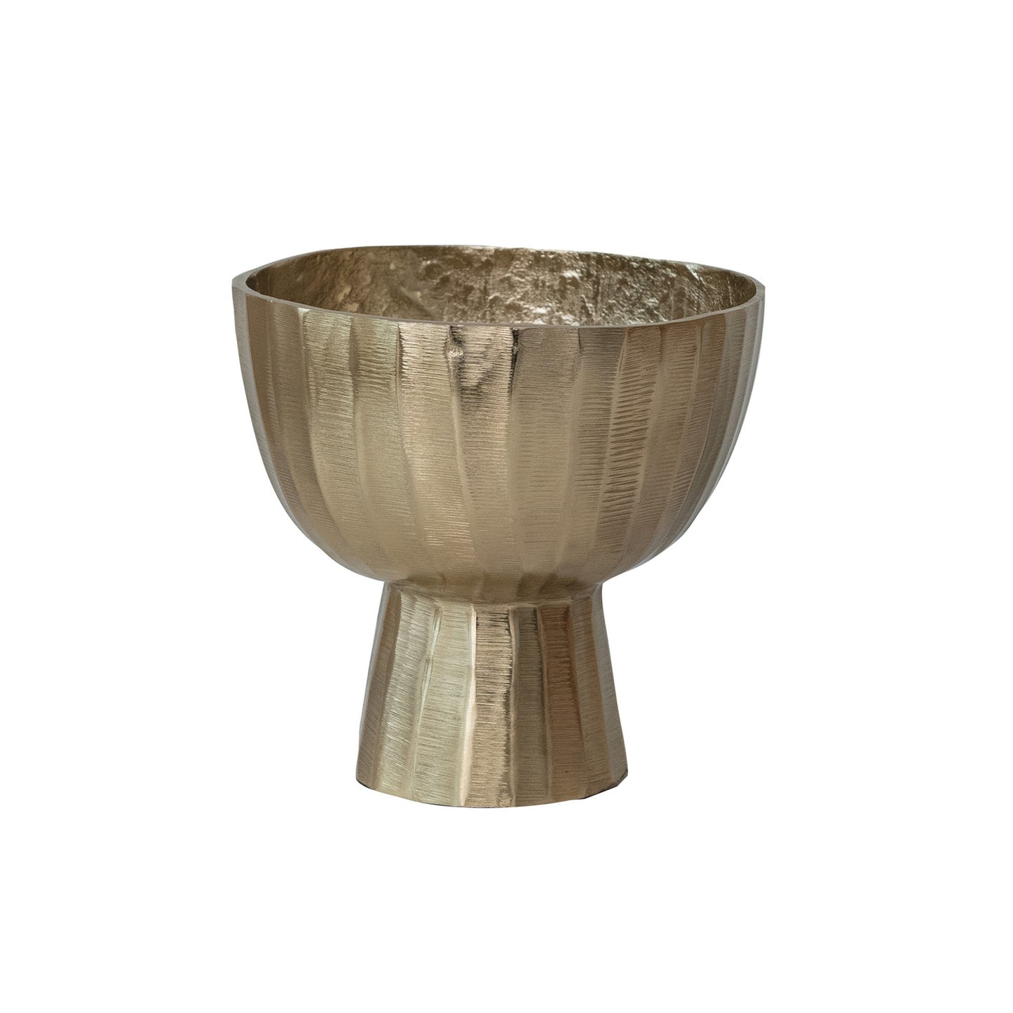 Cast Aluminum Creased Footed Planter, Gold Finish (Holds 7" Pot)