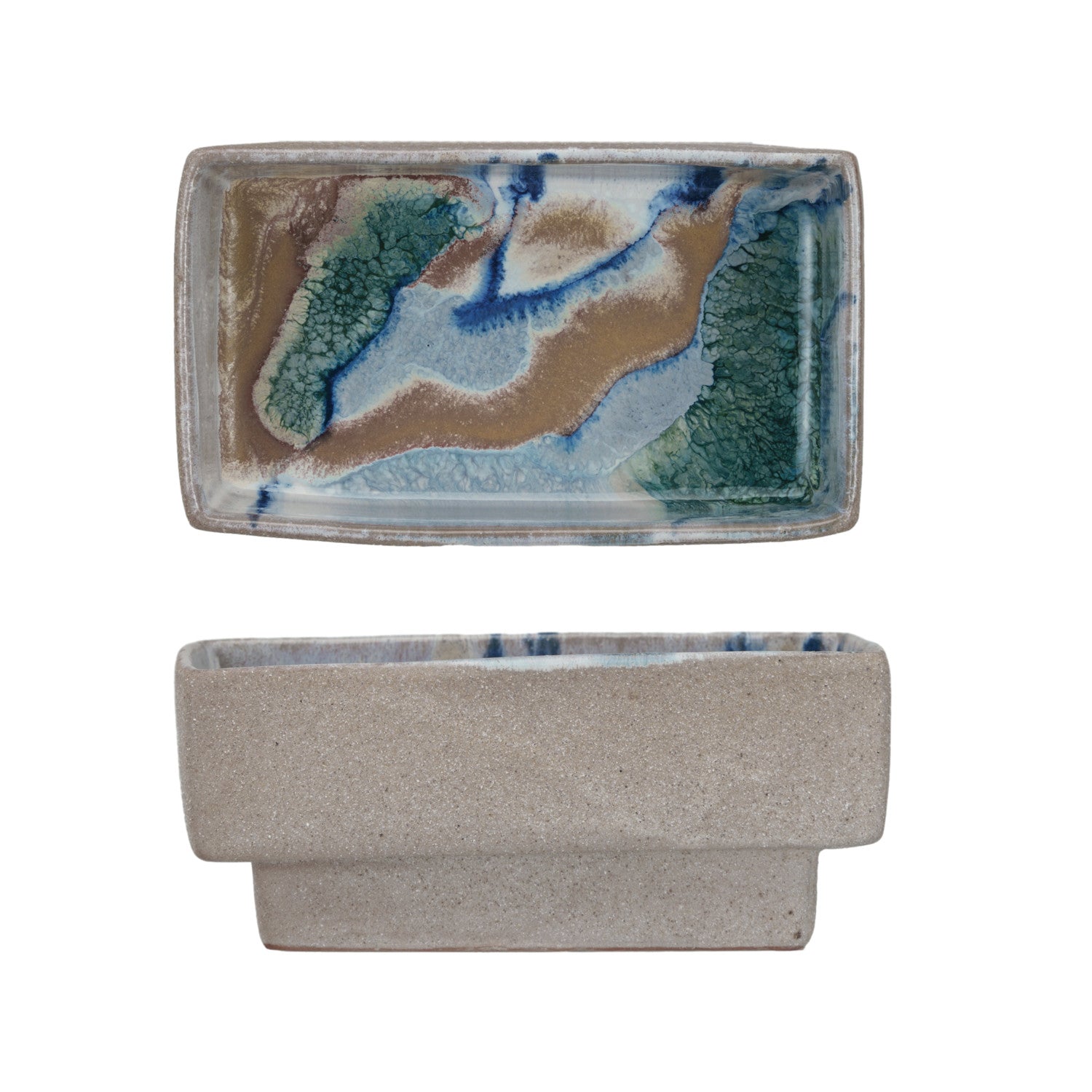 Stoneware Footed Bowl, Reactive Glaze