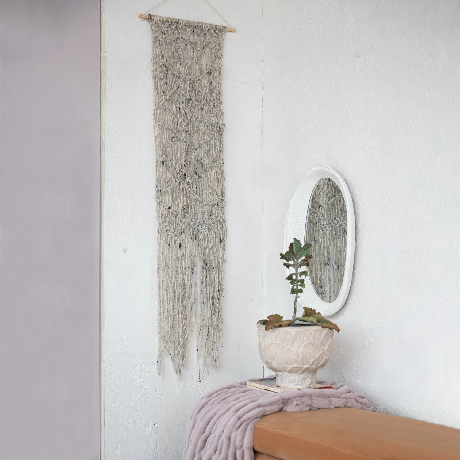 Embossed Stoneware Planter with Textured Pattern