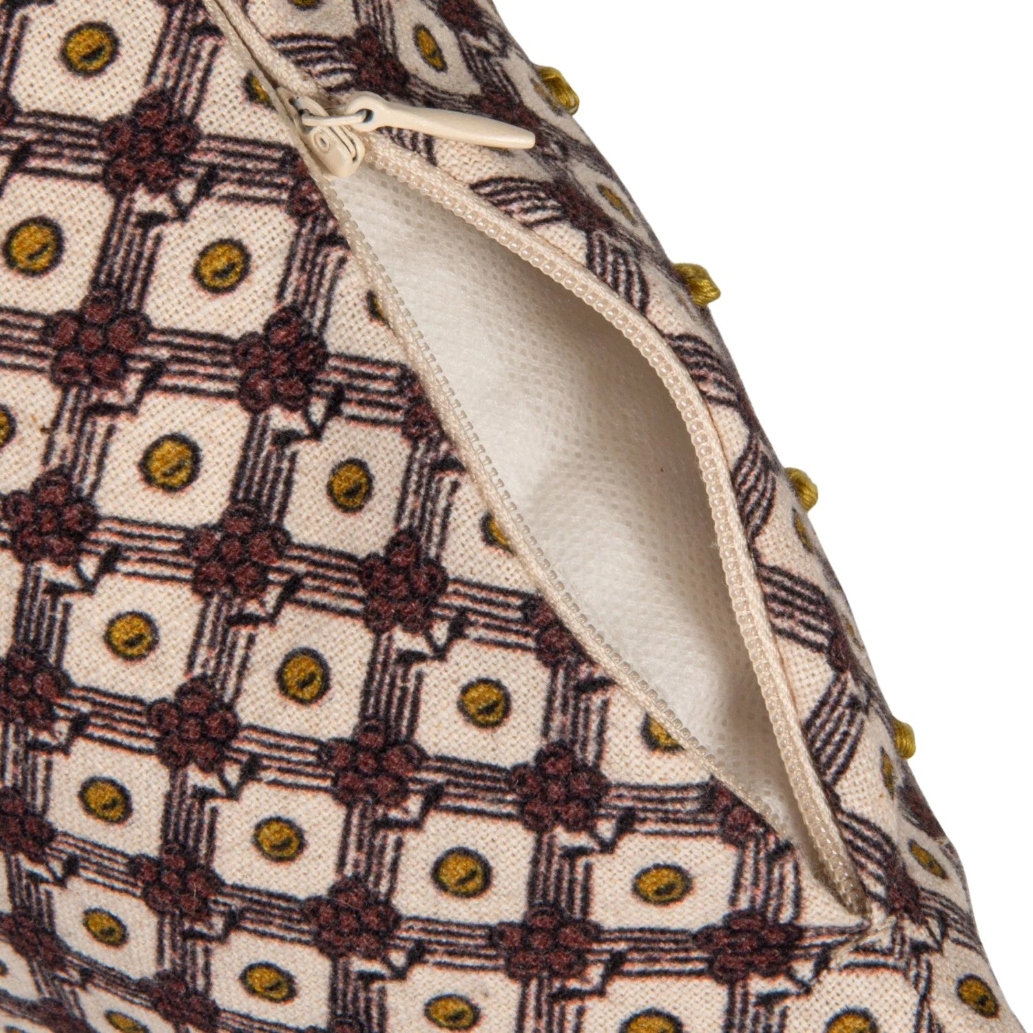 Cotton Printed Lumbar Pillow with Tassels, French Knots & Pattern