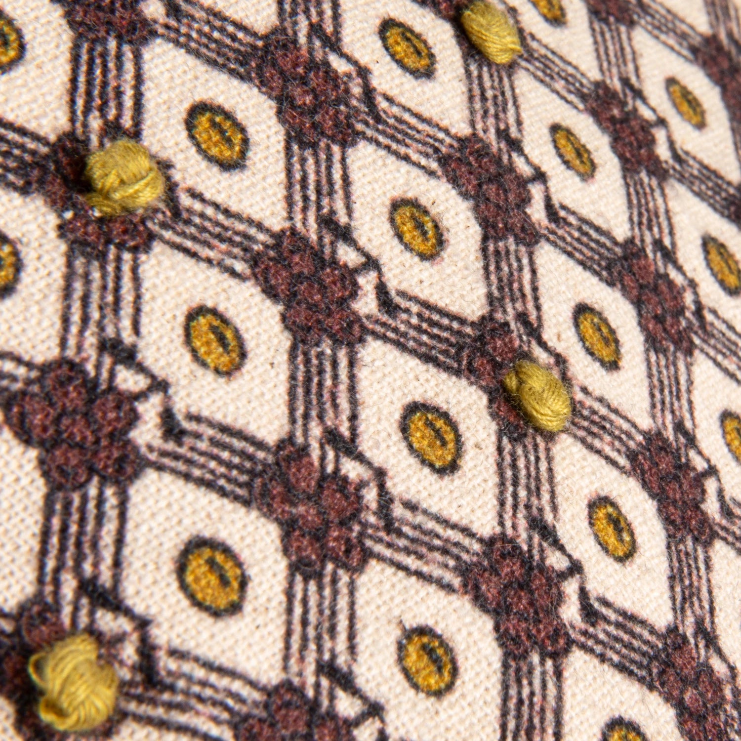 Cotton Printed Lumbar Pillow with Tassels, French Knots & Pattern