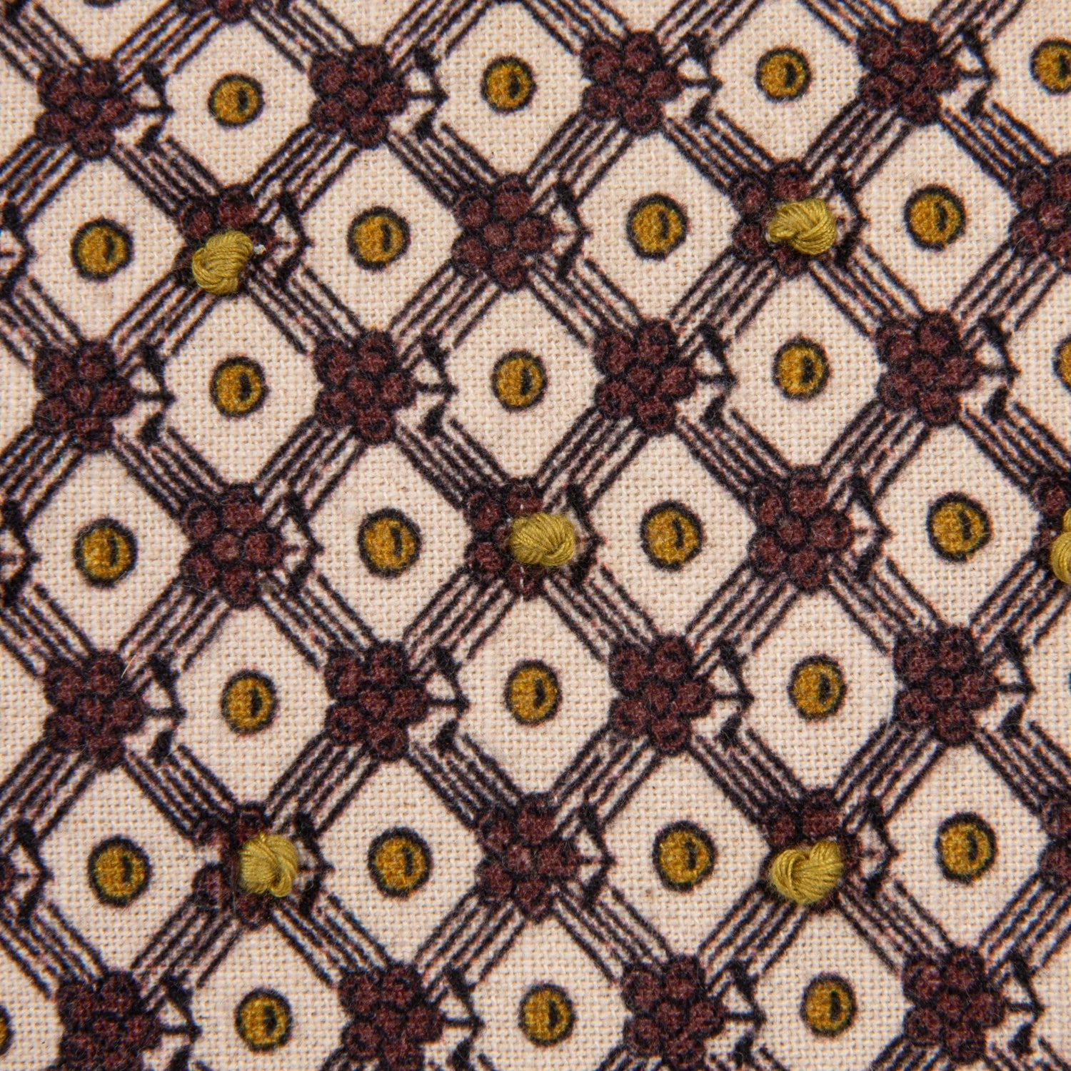 Cotton Printed Lumbar Pillow with Tassels, French Knots & Pattern