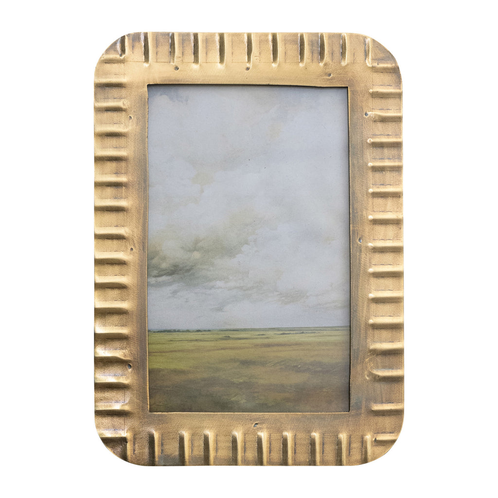 Antiqued Gold Ribbed Metal Photo Frame