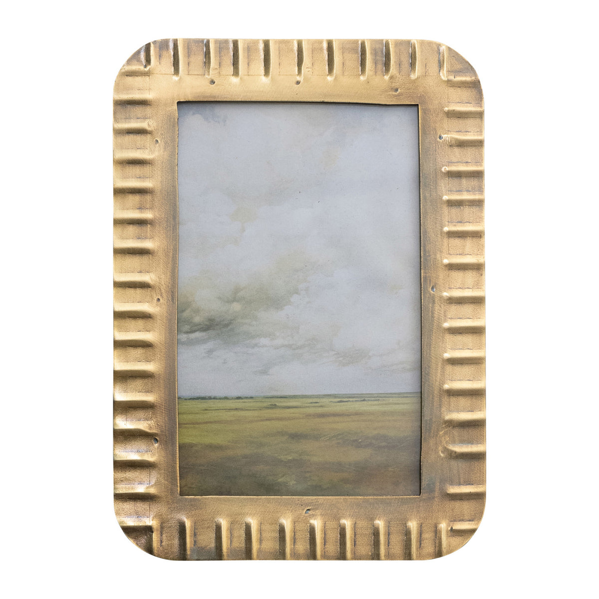 Antiqued Gold Ribbed Metal Photo Frame