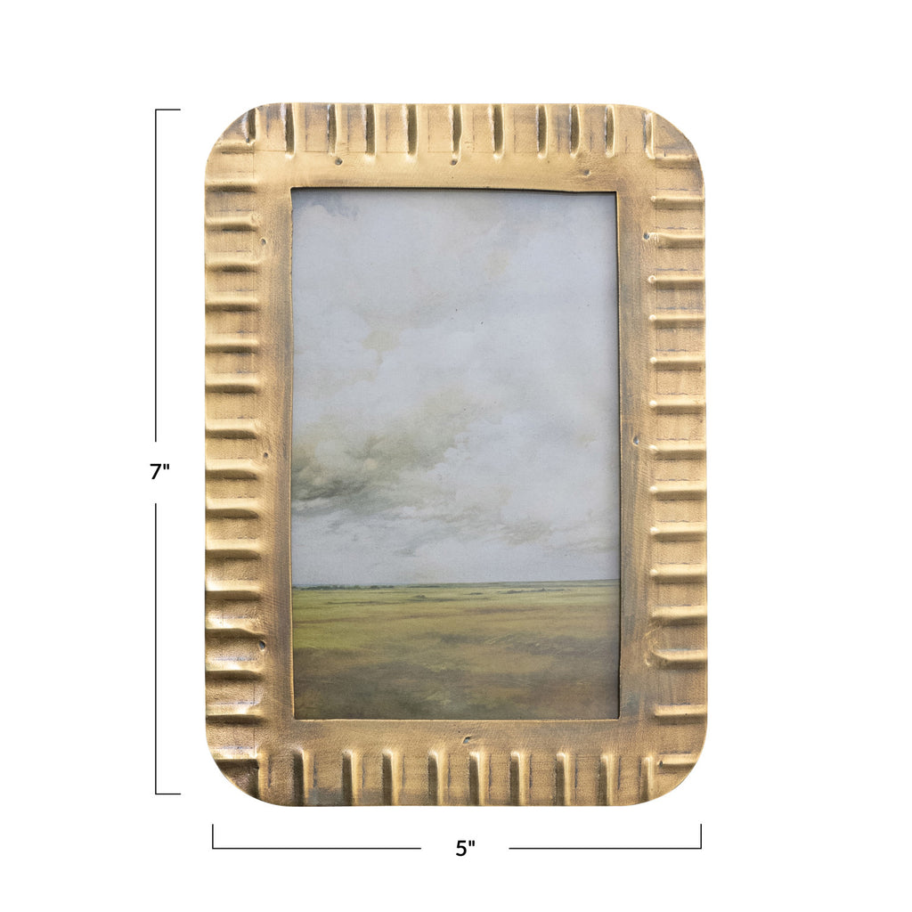 Antiqued Gold Ribbed Metal Photo Frame