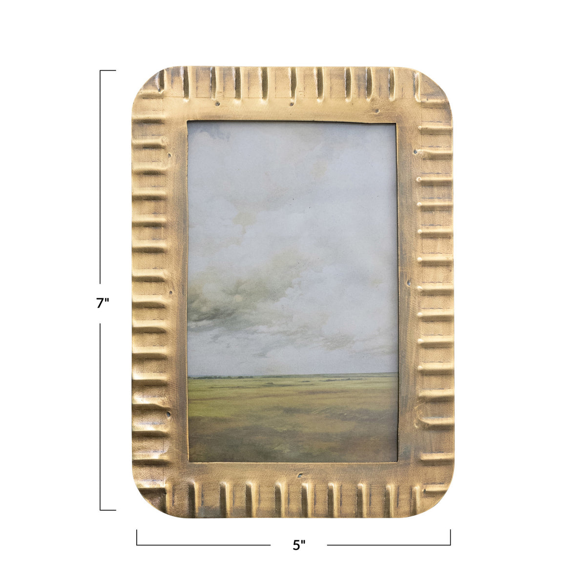 Antiqued Gold Ribbed Metal Photo Frame