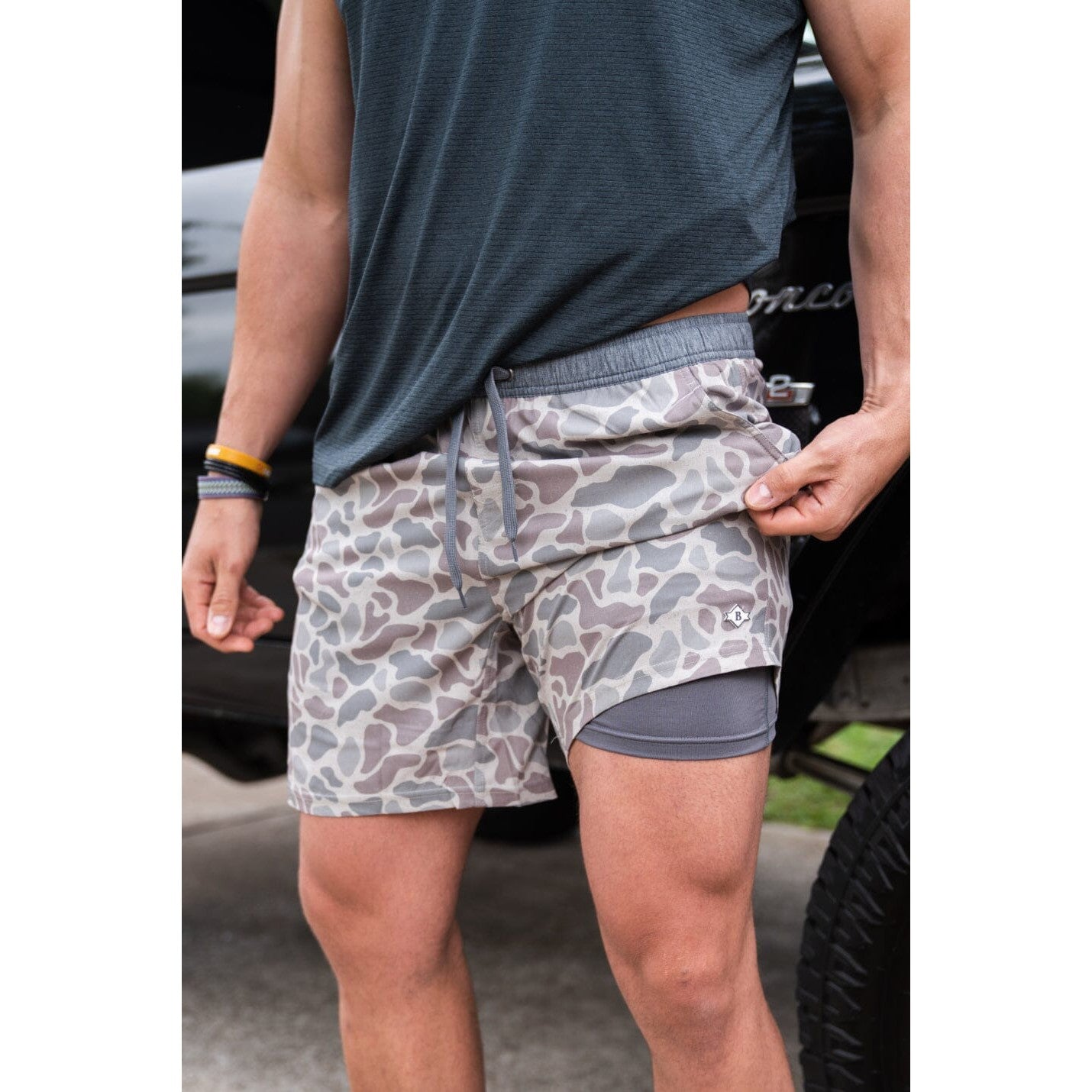 BURLEBO 7" Athletic Shorts Classic Deer Camo | Grey Liner