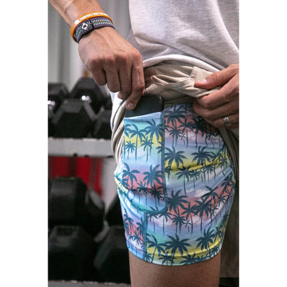 BURLEBO 7" Athletic Shorts Heather Khaki | Palm Tree Liner