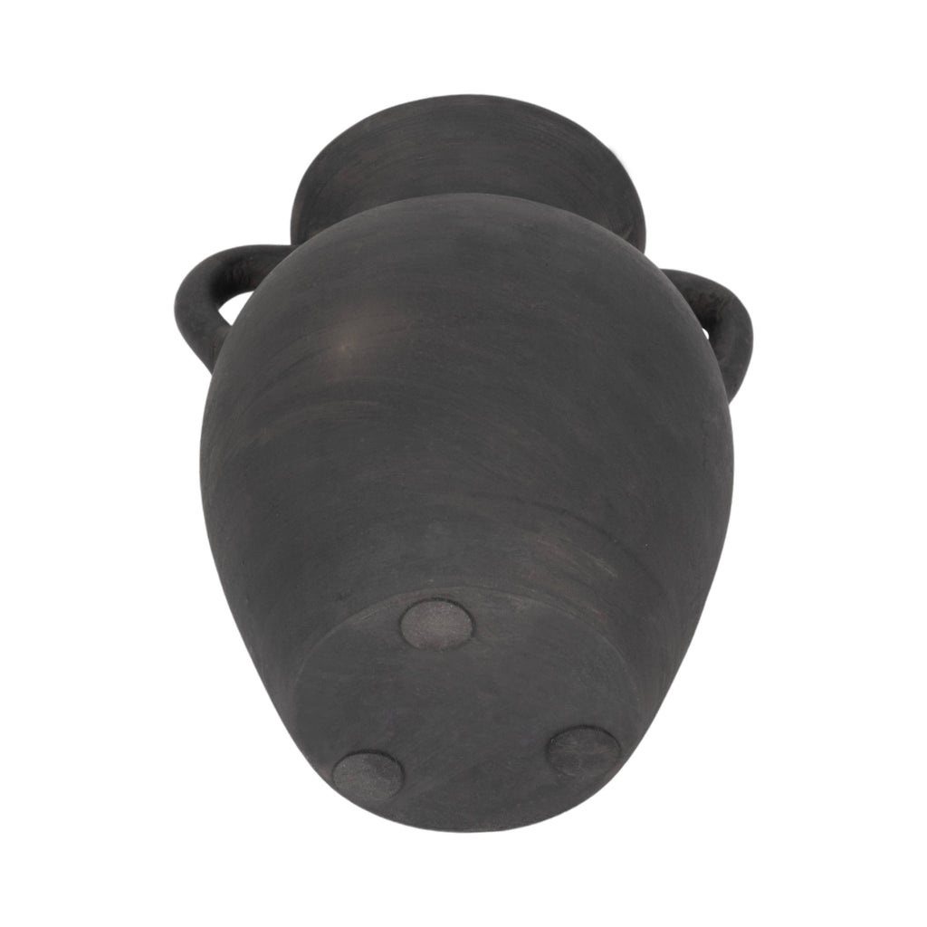 Decorative Vase - Black Ceramic Amphora with Handles, 9 in.