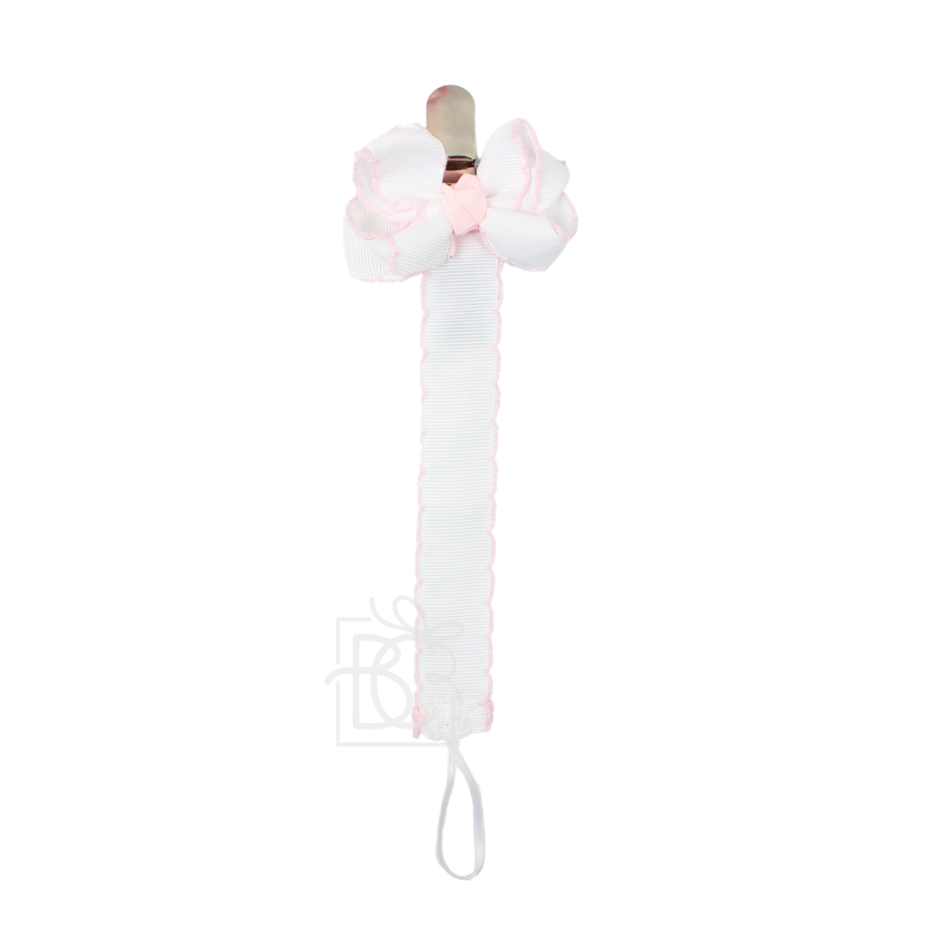 Crochet Edge Grosgrain Pacifier Clip w/ Detachable Bow