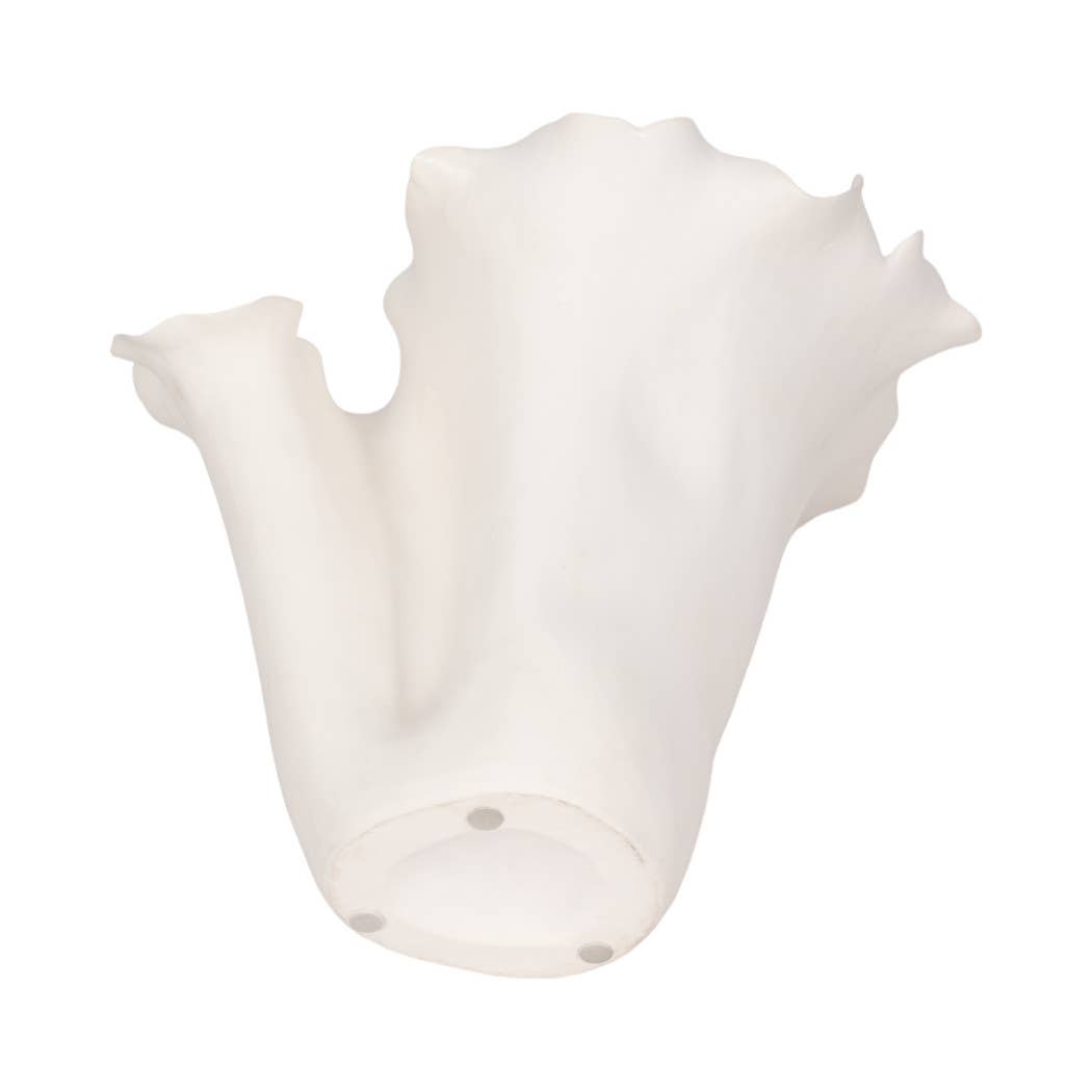 White Ruffled Ceramic Vase, 11 in.