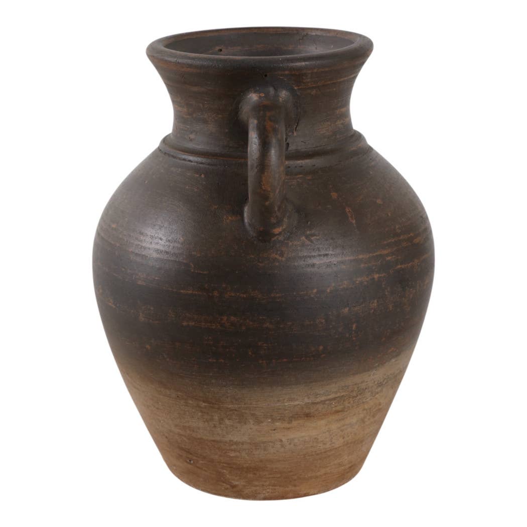 Decorative Vase - Brown Terracotta Amphora with Handles, 9 in.