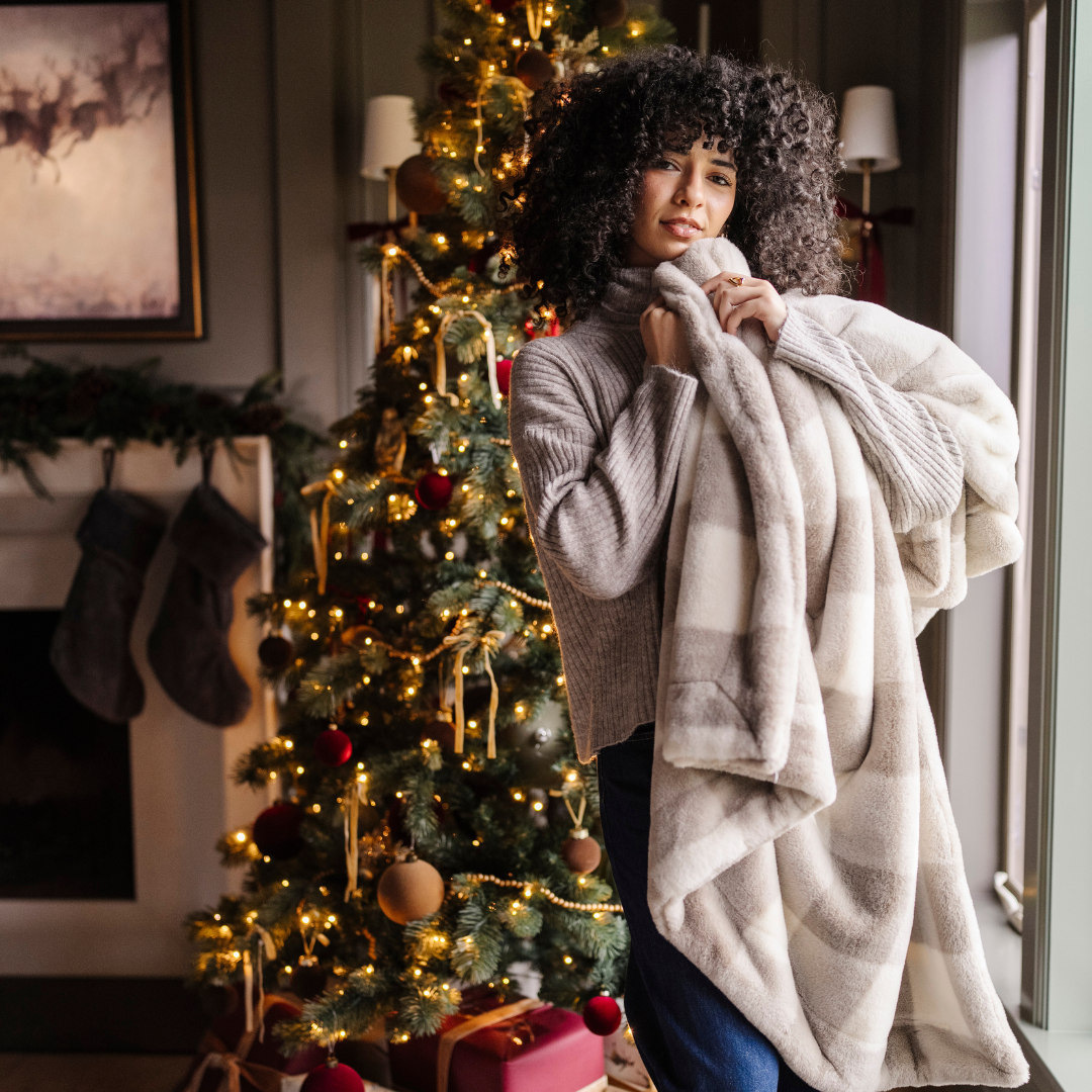Holiday Printed Faux Fur Throw Blankets