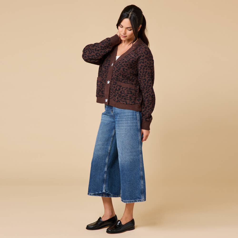 Animal Print Marshmallow Crop Cardigan for Women