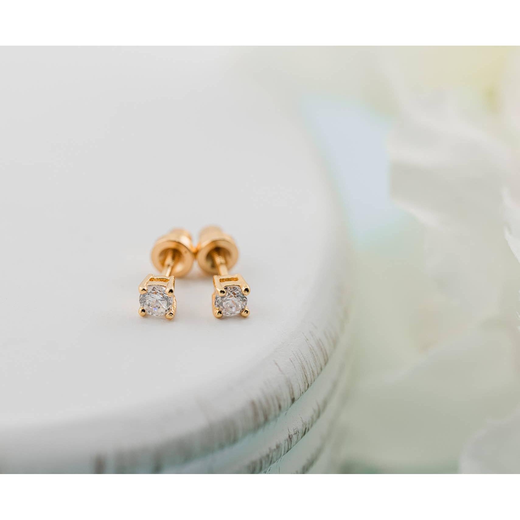 Kids 14K Gold Clear CZ Earrings | Baby Shower Braileigh Solis