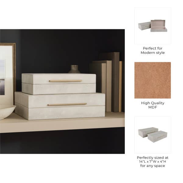 Boxes Set of 2 - Ivory Wood Shagreen Rectangle, 12/14 in.