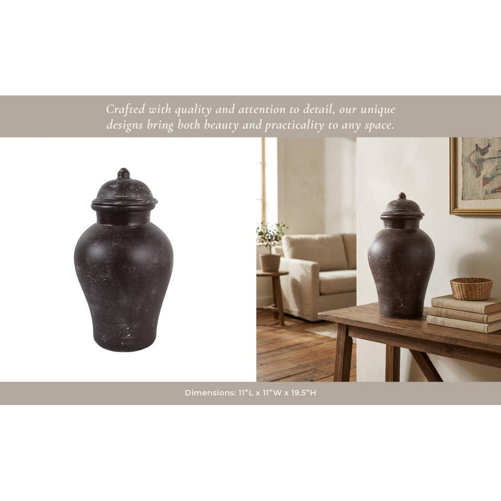 Decorative Jar - Brown Terracotta Container with Lid, 19 in.