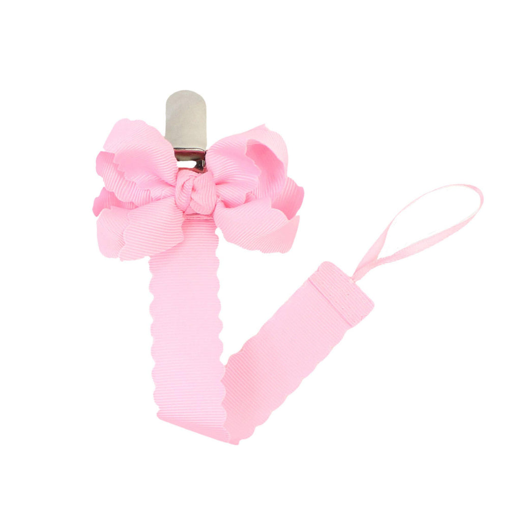 Scalloped Grosgrain Pacifier Clip w/ Detachable Bow