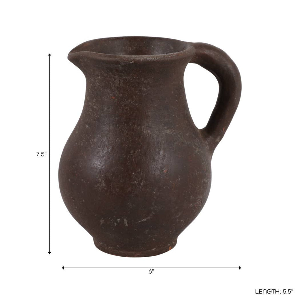 Decorative Vase - Brown Ceramic Terracotta Casual Jug, 8 in.