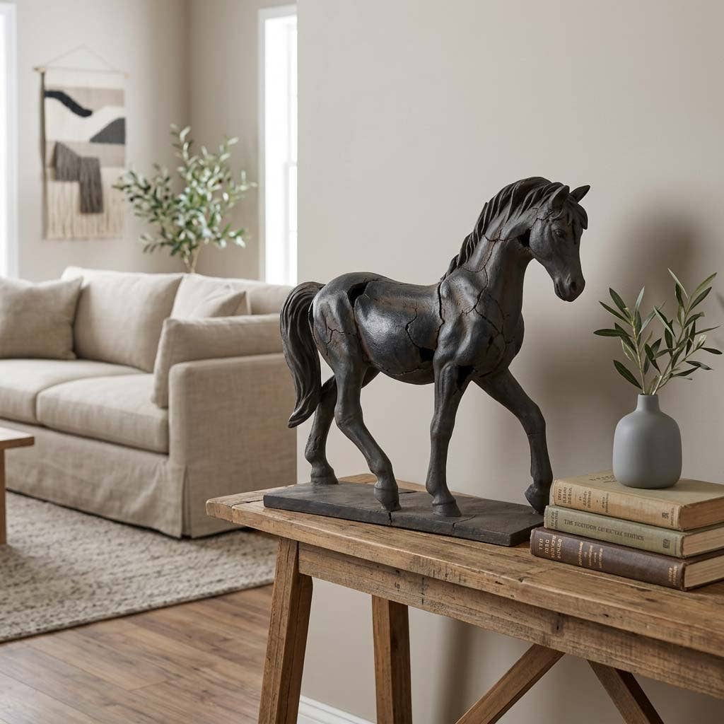 Sculpture - Brown Resin Cracked Horse On Stand, 16 in.