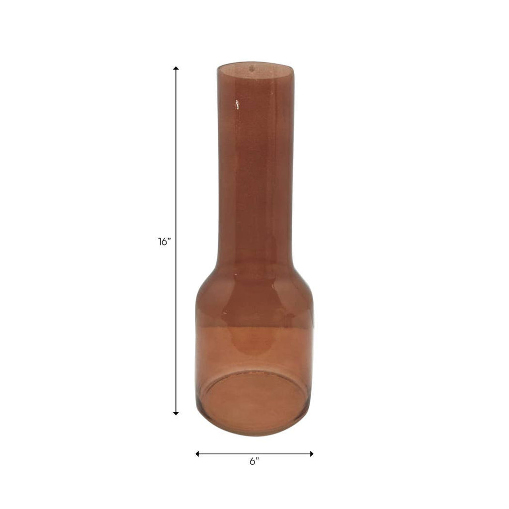 Decorative Vase - Brown Glass Long Neck Sculptural, 16 in.