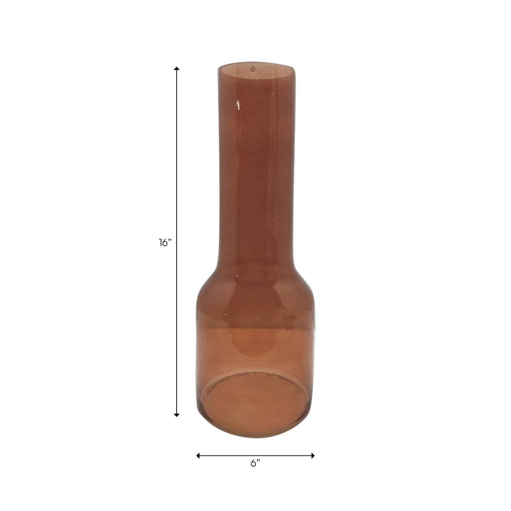 Decorative Vase - Brown Glass Long Neck Sculptural, 16 in.