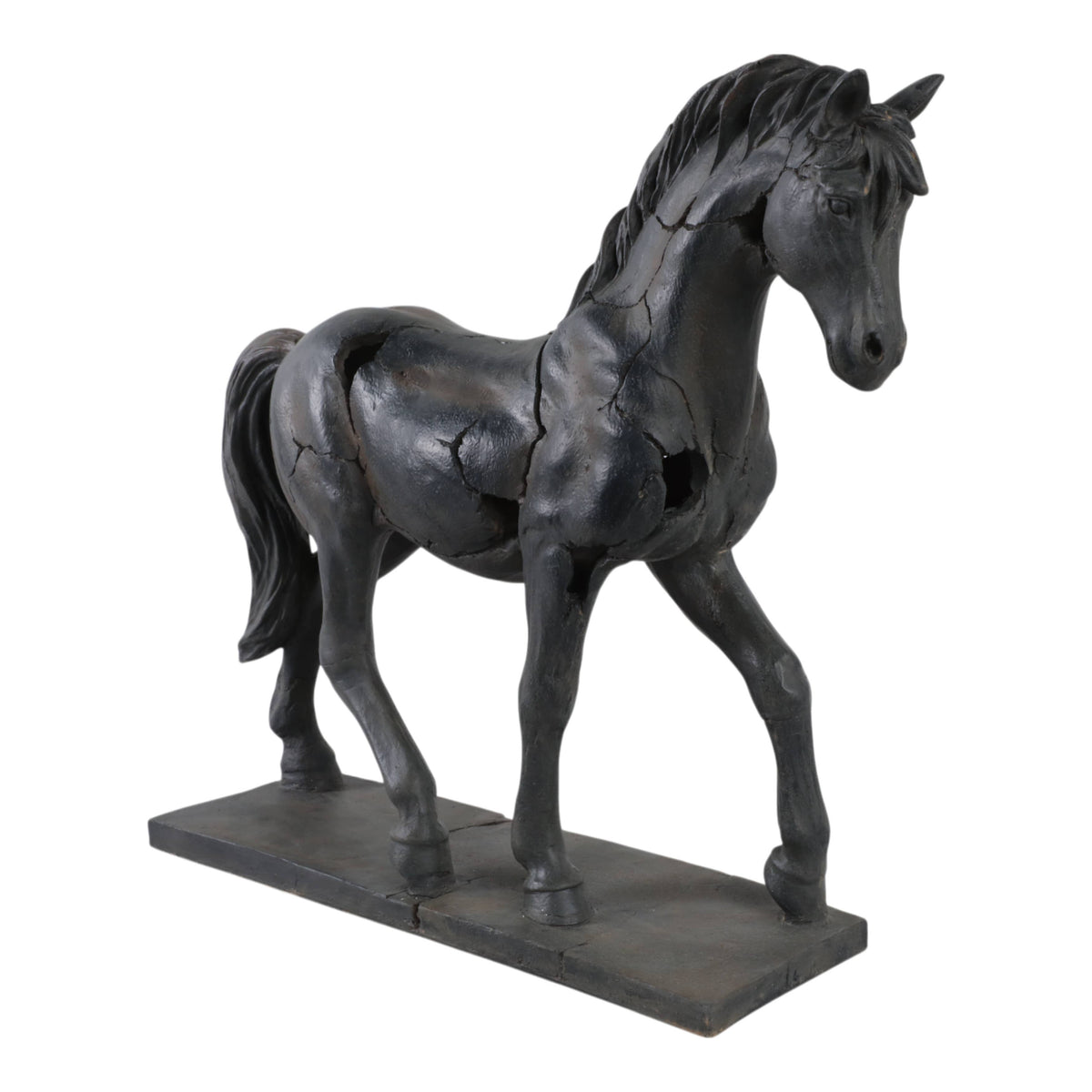 Sculpture - Brown Resin Cracked Horse On Stand, 16 in.