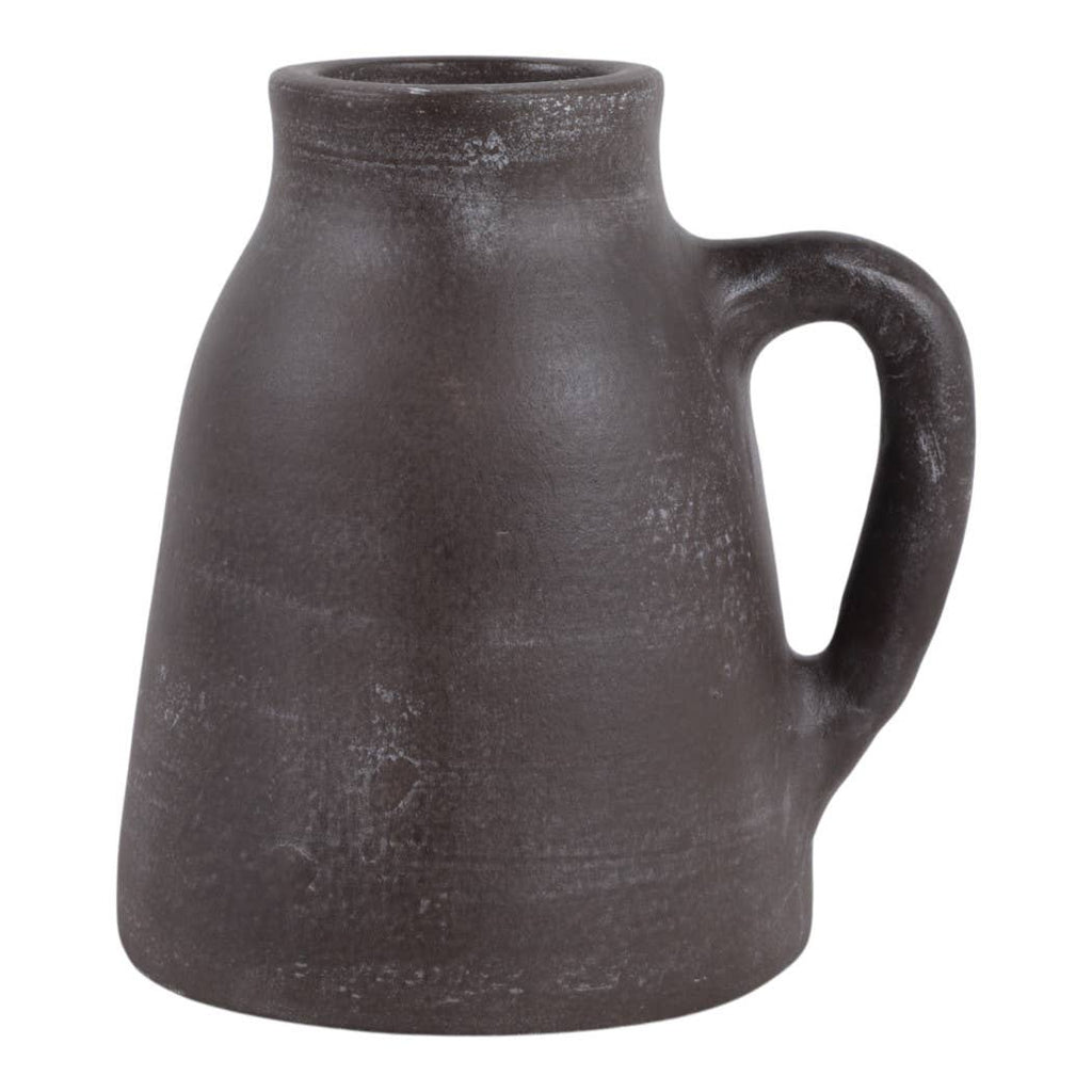 Decorative Vase - Brown Ceramic Handmade with Handle, 8 in.
