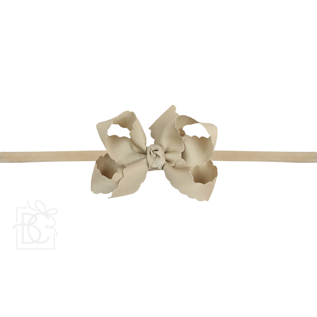 Thin Nylon Headband with Grosgrain Scalloped Edge Hair Bow