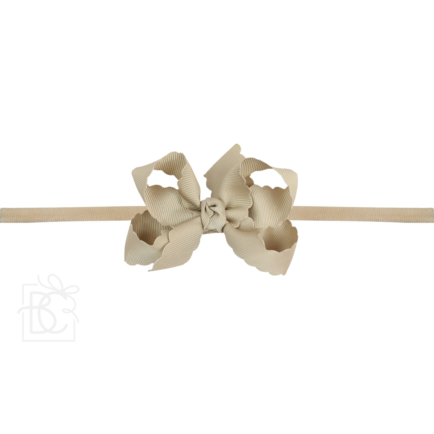 Thin Nylon Headband with Grosgrain Scalloped Edge Hair Bow