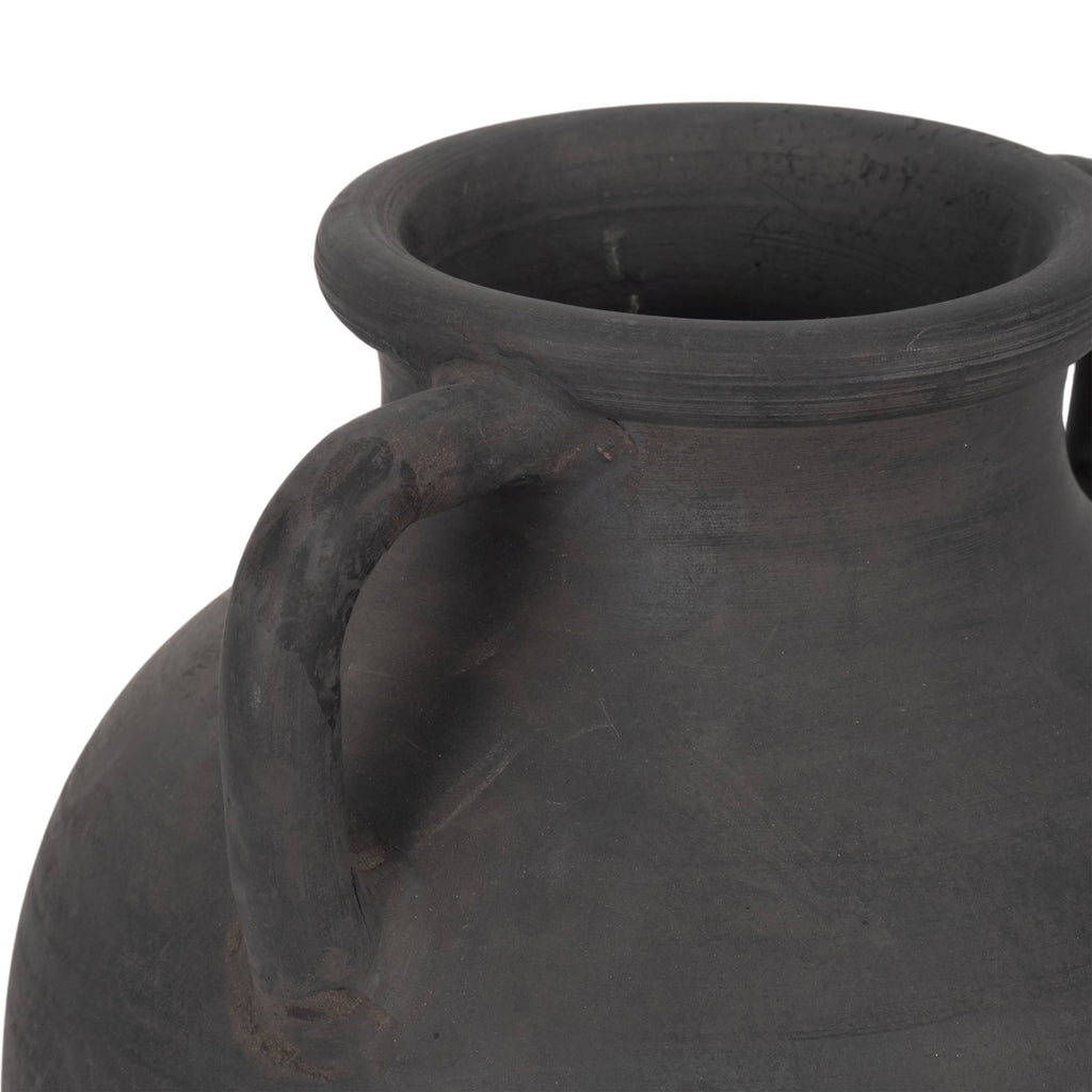 Decorative Vase - Black Terracotta with Handles, 13 in.