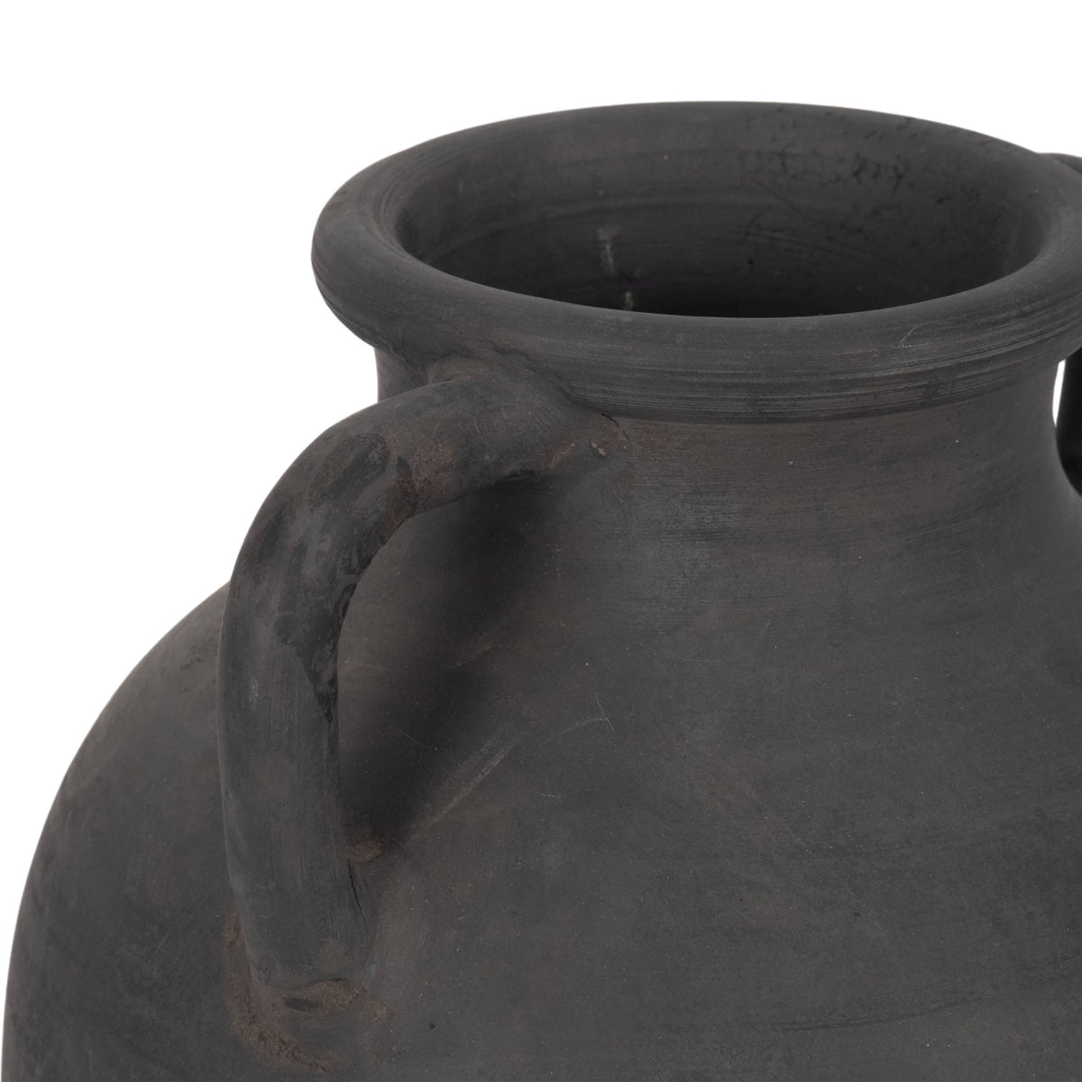 Decorative Vase - Black Terracotta with Handles, 13 in.