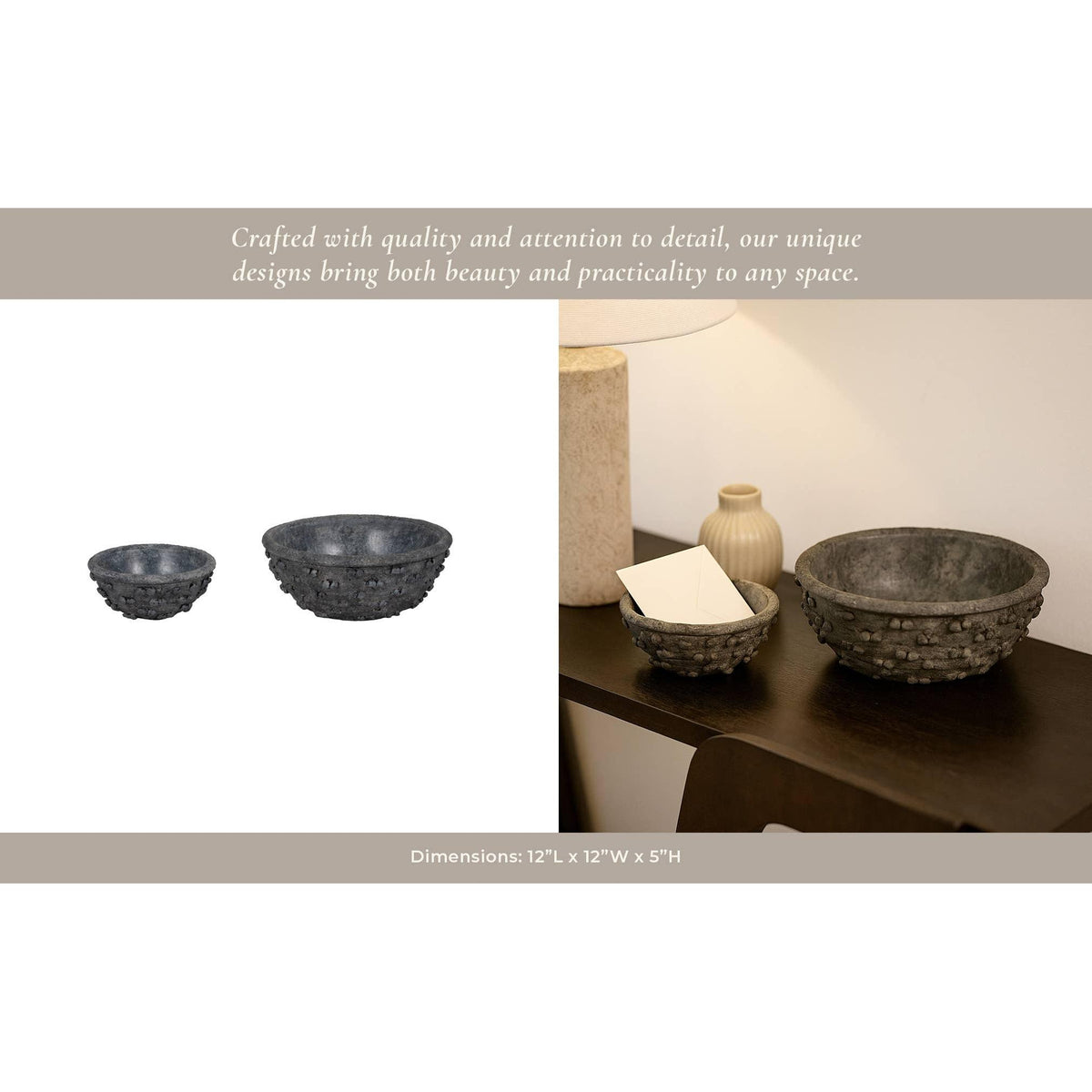 Black Terracotta Knobby Knot Bowls, 2 sizes
