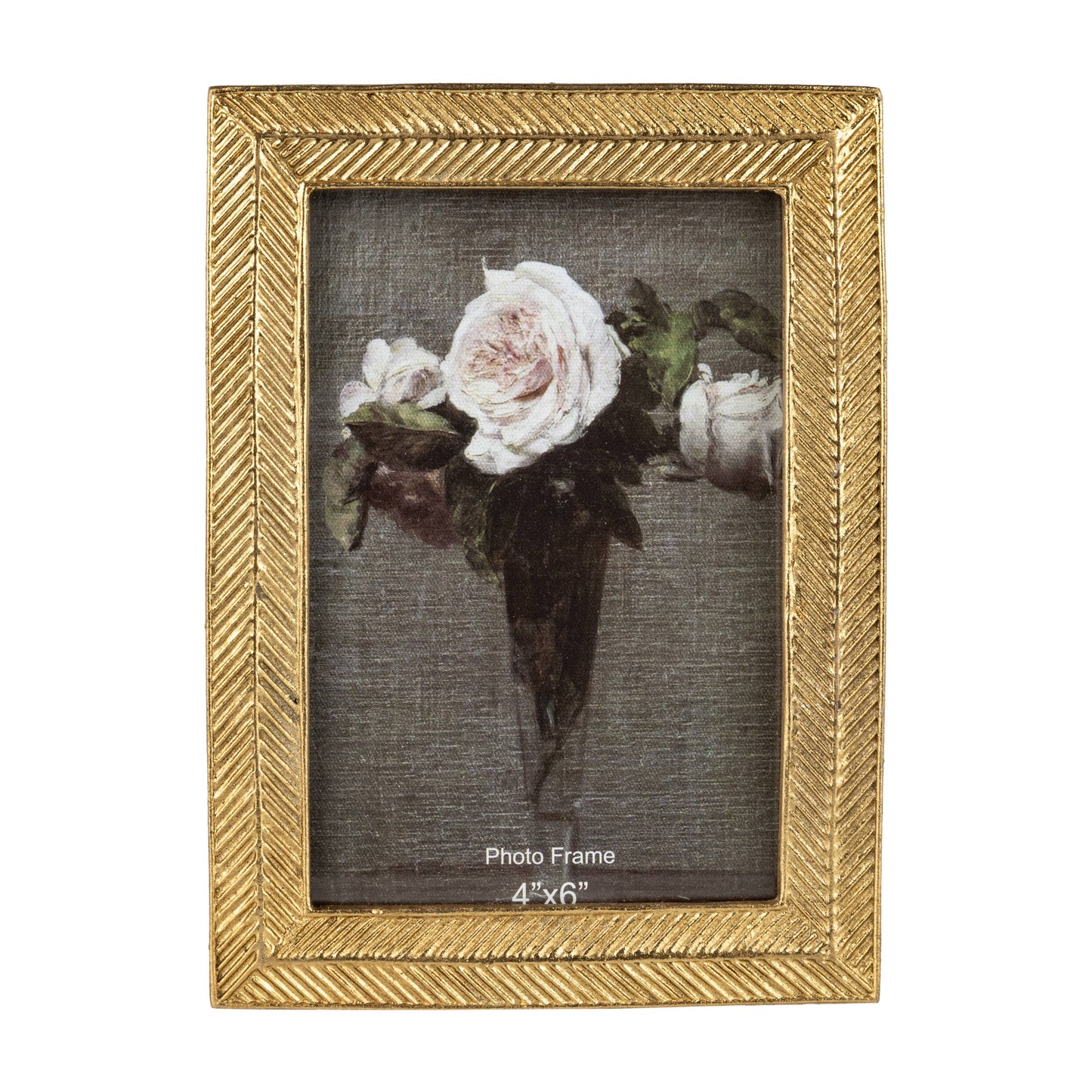 Herringbone pattern picture frame, gold finish fits