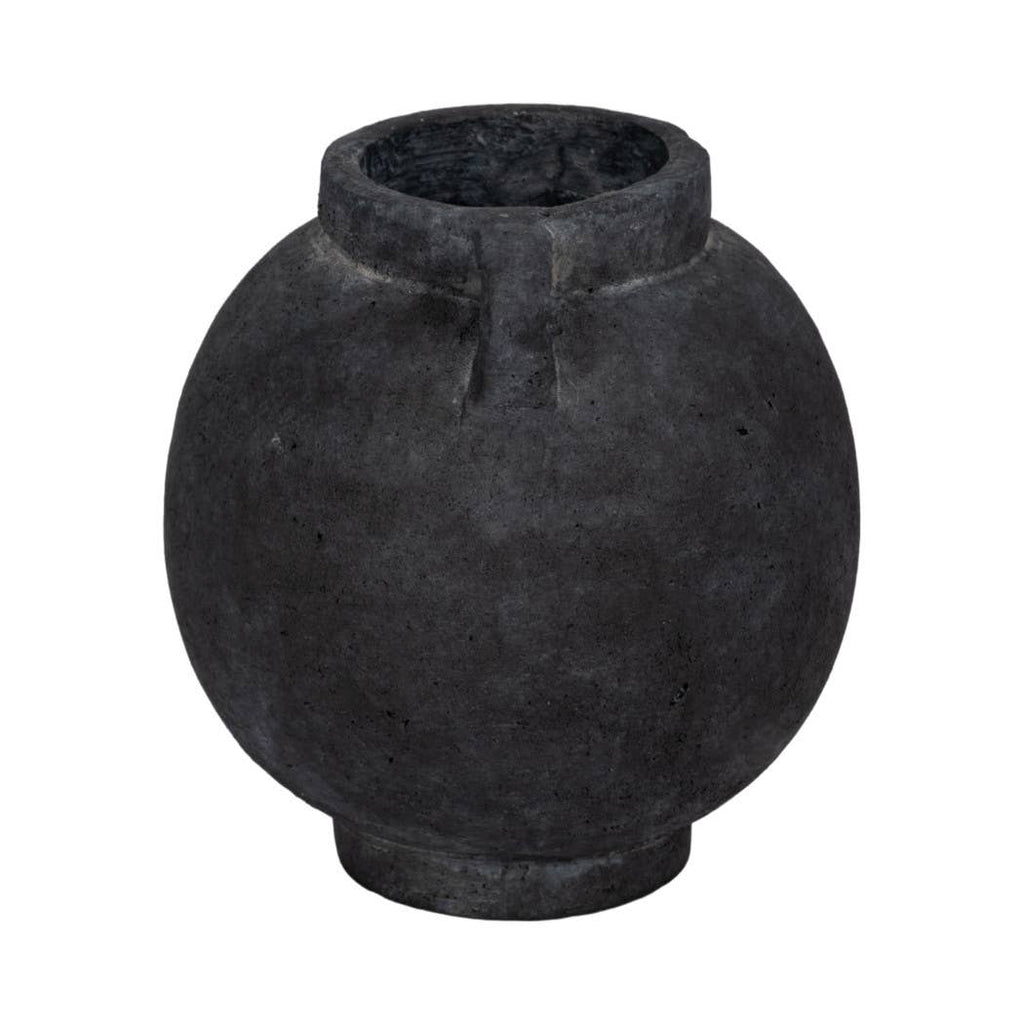 Decorative Vase - Black Ceramic Bulbous with Handle Jug, 7 in.