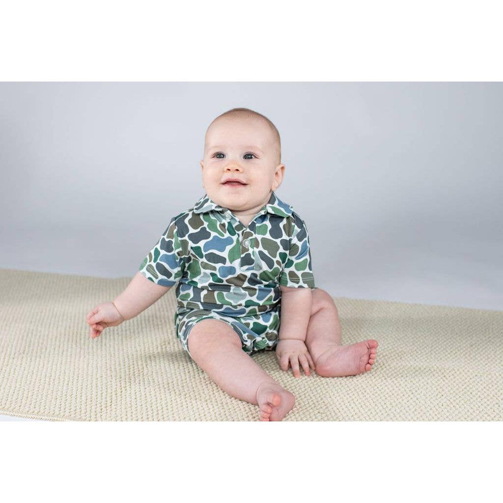 SS Polo Romper, Pebble Camo