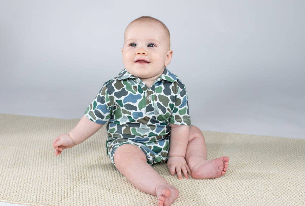 SS Polo Romper, Pebble Camo