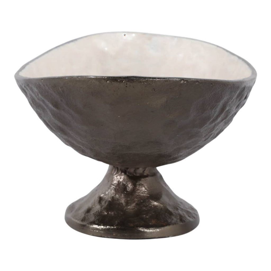 Decorative Bowl - Gold and Bronze Metal Oval Pedestal, 14 in