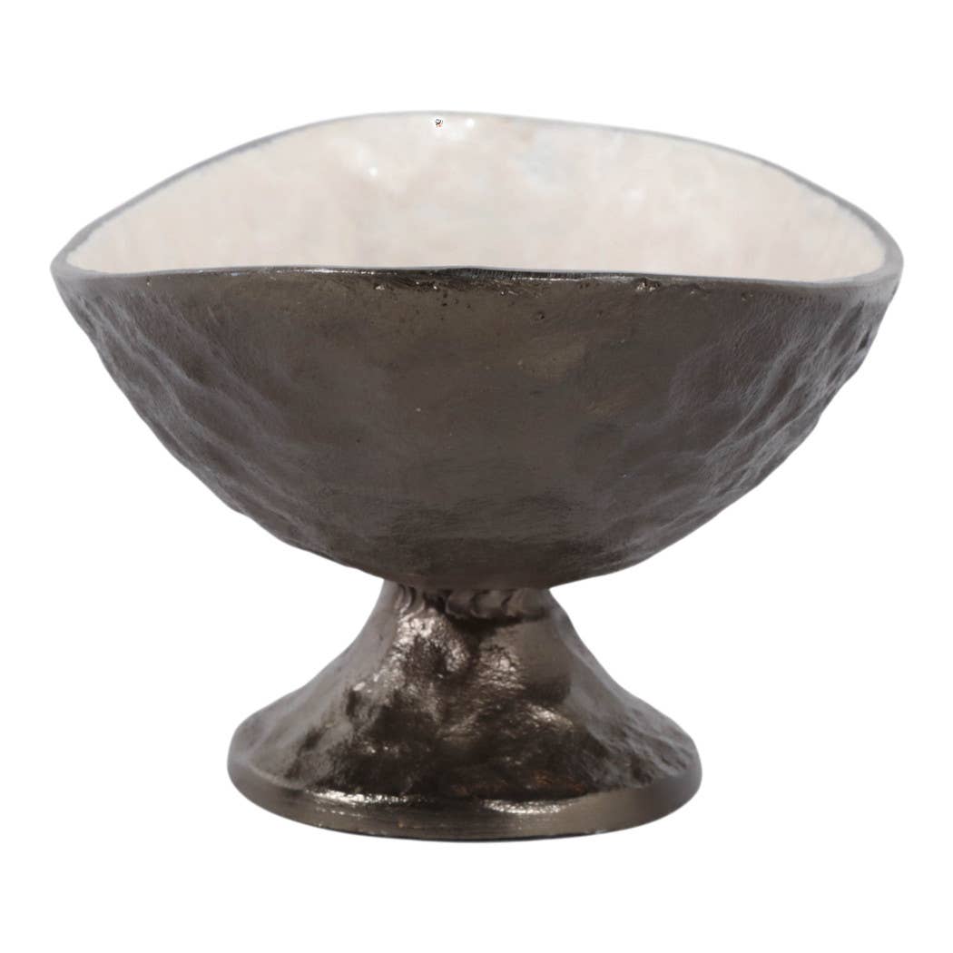 Decorative Bowl - Gold and Bronze Metal Oval Pedestal, 14 in
