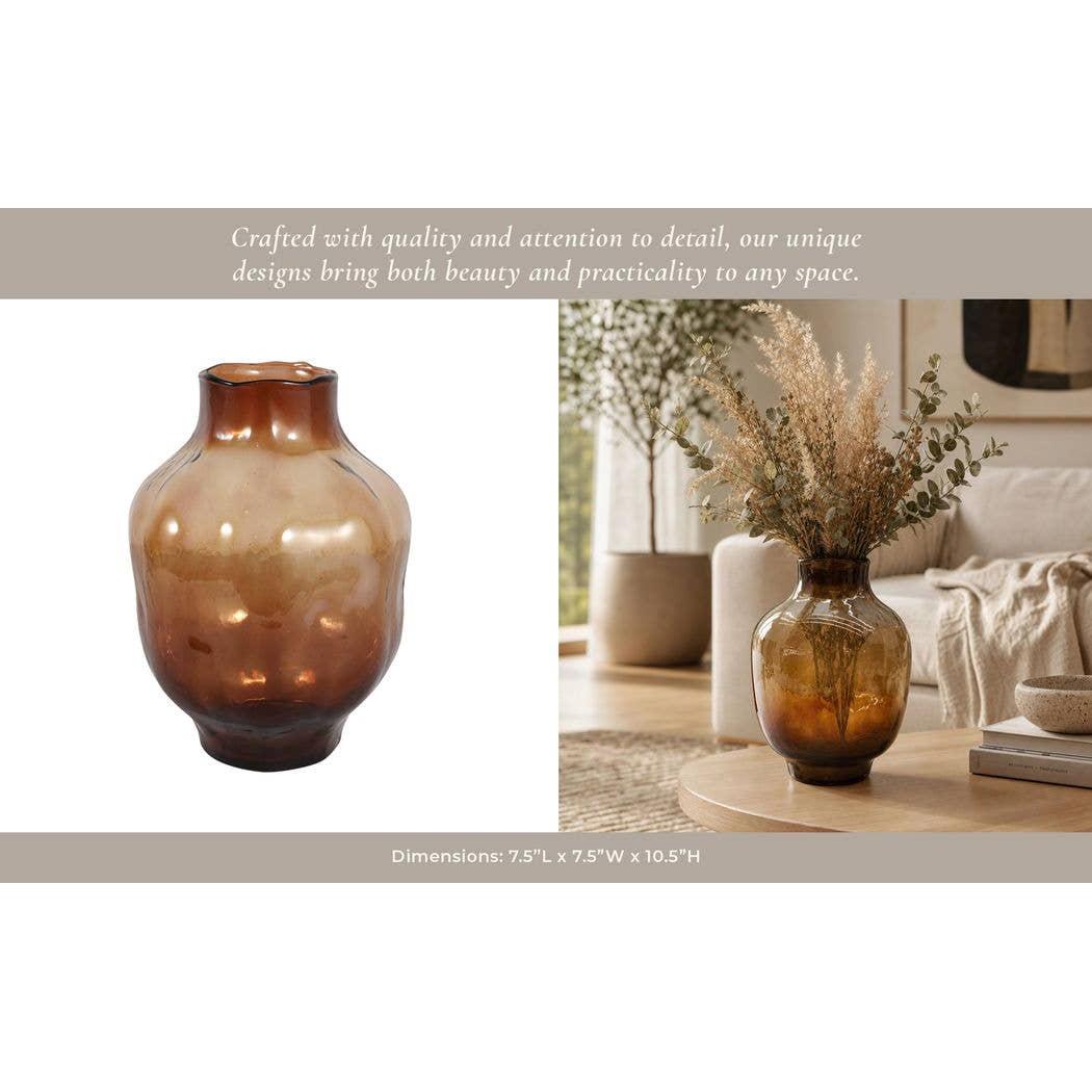 Decorative Vase - Brown Glass Round Decorative Accent, 10 in.