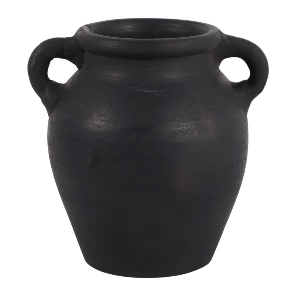 Decorative Vase - Black Terracotta Bud with Handles, 6 in.