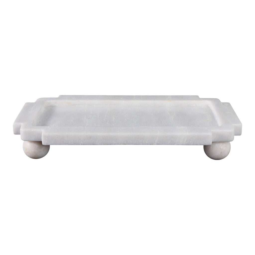 Decorative Tray - White Marble with Rounded Ball Feet, 13 in.